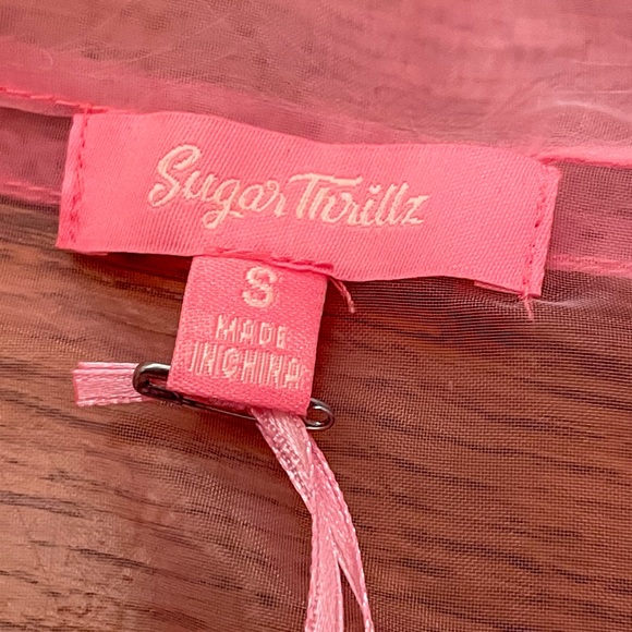 pink mesh button up short sleeve top - Picture 4 of 4